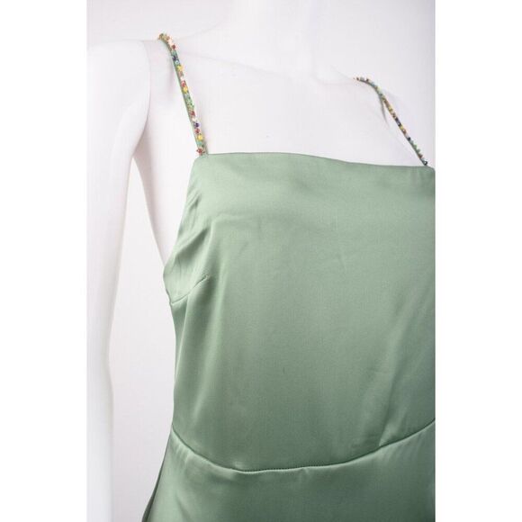 Zara Womens Midi Slip Dress L Green Beaded Strap Satin Effect 7765/899 NWD - Picture 3 of 7